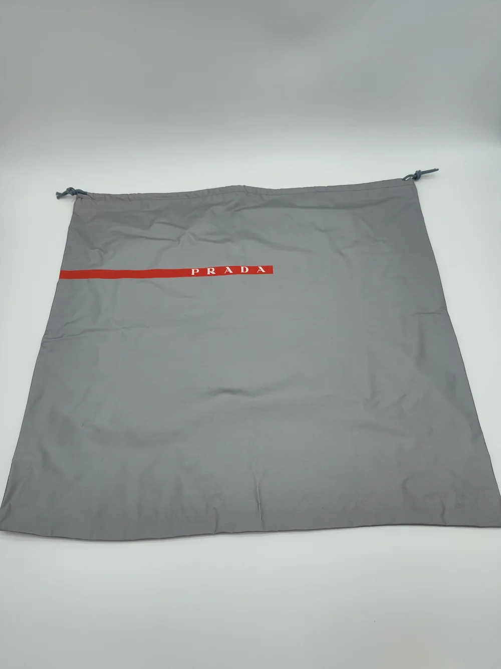 PRADA Large Technical Drawstring Dust Bag Gray Red Logo Travel Storage EUC